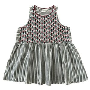 Southern Stitch Womens Gray Striped Embroidered Babydoll Tank Top Size M Boho